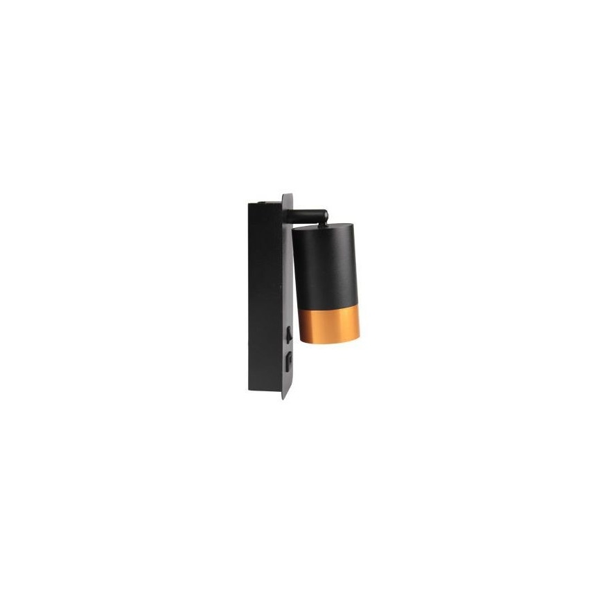 Wandspot met USB lader 1xGU10/35W/230V zwart/goud