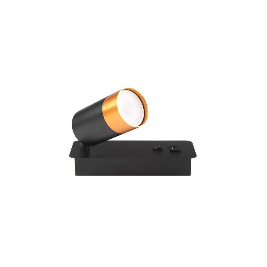 Wandspot met USB lader 1xGU10/35W/230V zwart/goud