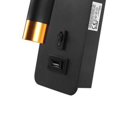 Wandspot met USB-oplader 1xG9/35W/230V zwart/goud