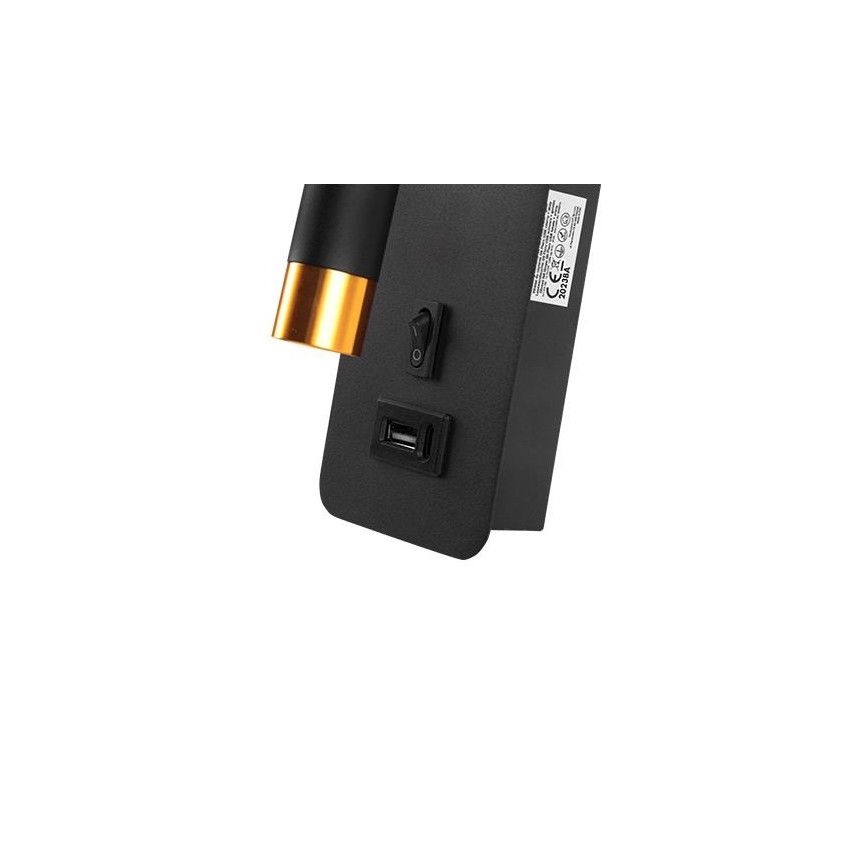 Wandspot met USB-oplader 1xG9/35W/230V zwart/goud