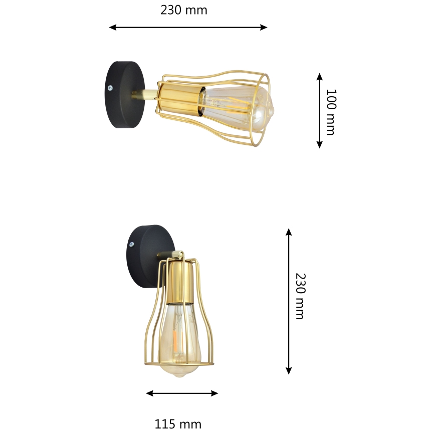 Wandspot TUBE 1xE27/15W/230V goud/zwart