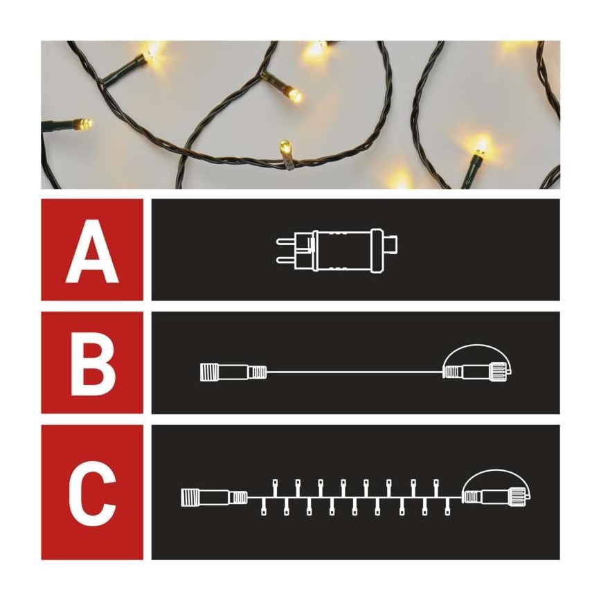 Warm wit LED Kerst buitenketting 100x LED / 15m IP44
