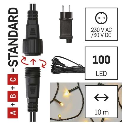 Warm wit LED Kerst buitenketting 100x LED / 15m IP44