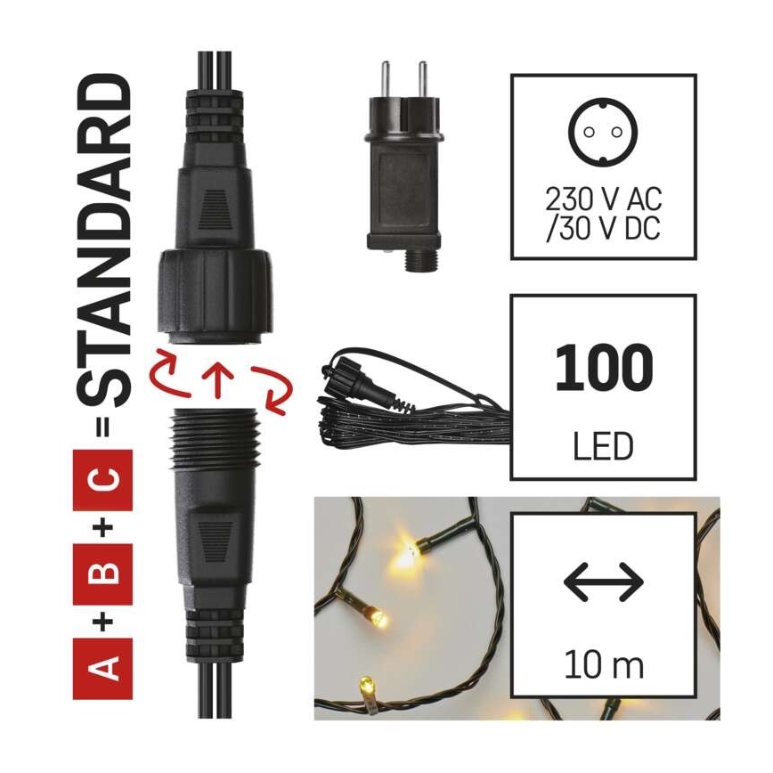 Warm wit LED Kerst buitenketting 100x LED / 15m IP44