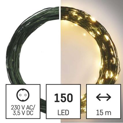 Warm wit LED Kerst buitenketting 150x LED / 20m IP44