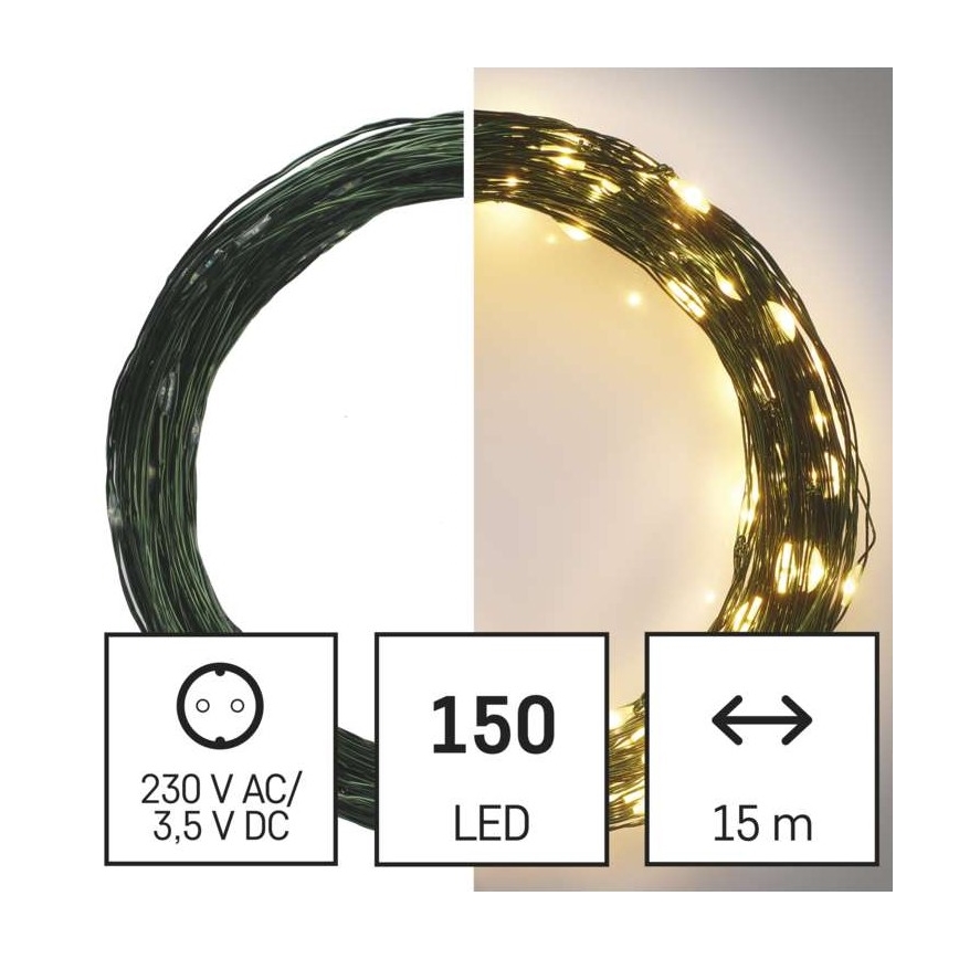Warm wit LED Kerst buitenketting 150x LED / 20m IP44