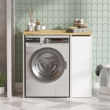 Wasmachine kast met een opslagruimte 88,3x93,5 cm wit/walnoot