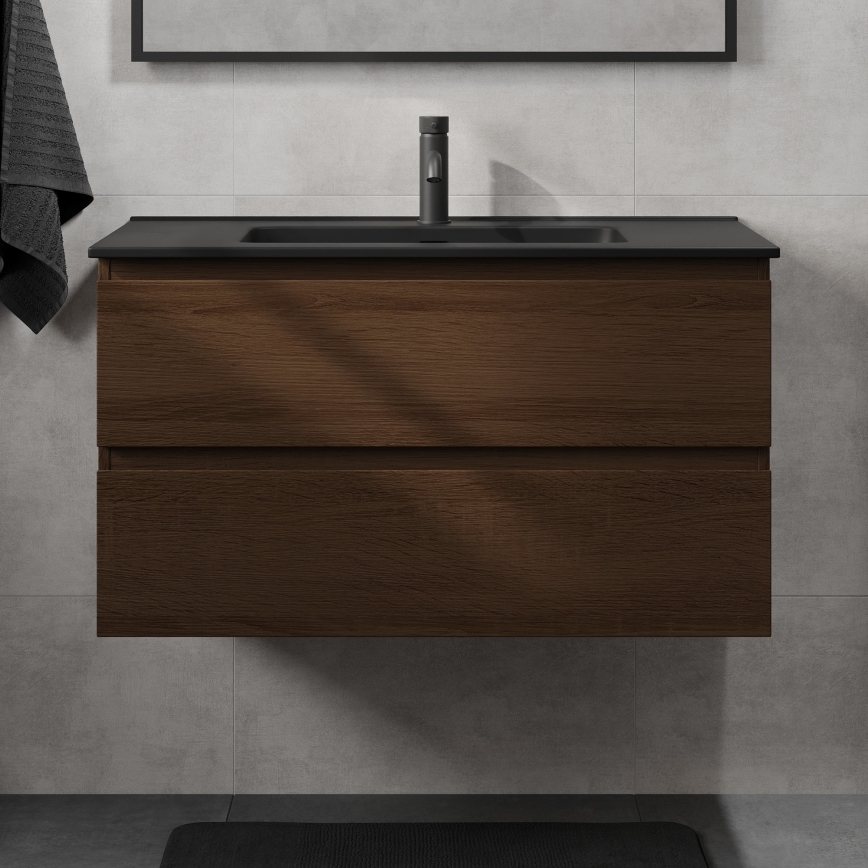 Wastafelmeubel KENWOOD 91 cm notenhout/zwart