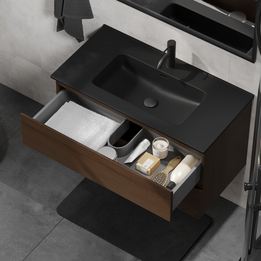 Wastafelmeubel KENWOOD 91 cm notenhout/zwart
