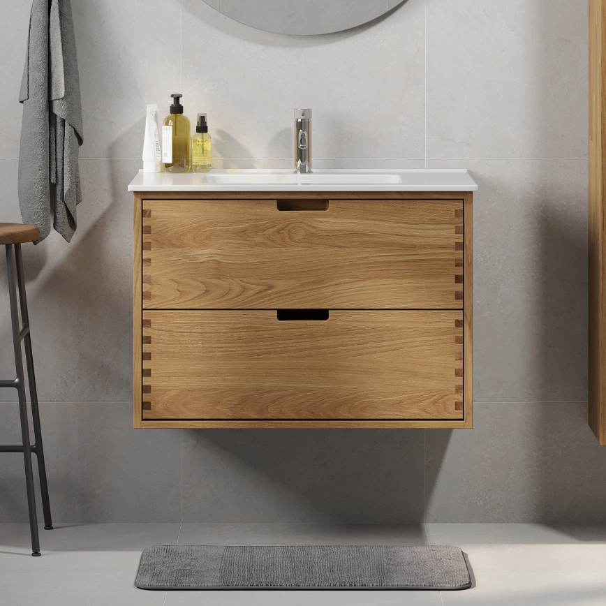 Wastafelonderkast GRIBSKOV 80 cm beige/eiken