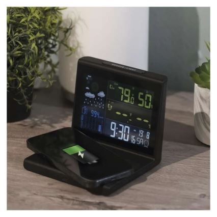 Weerstation met draadloos opladen 5V, 2xAA + 2xAAA, zwart