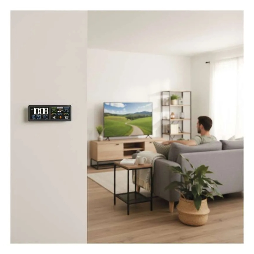 Weerstation met kleurrijk LCD-display en wekfunctie 5V 3xAAA + 2xAA zwart