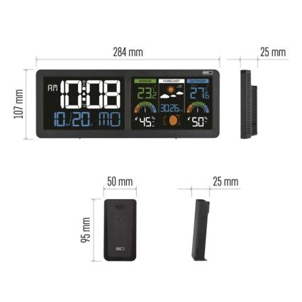 Weerstation met kleurrijk LCD-display en wekfunctie 5V 3xAAA + 2xAA zwart