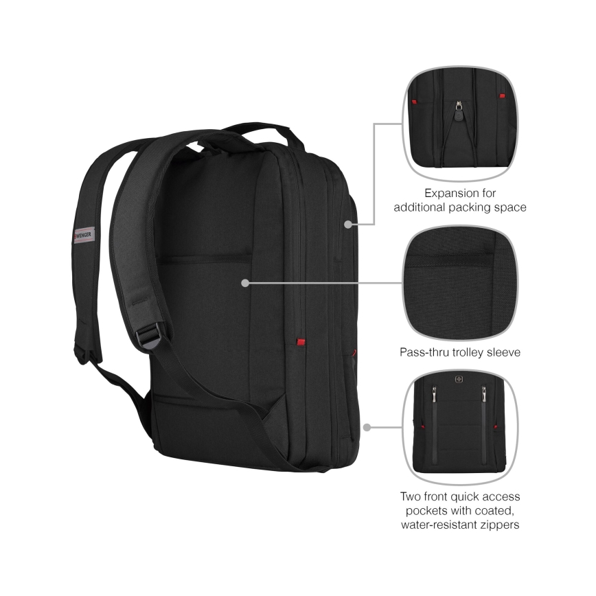 Wenger - Laptoprugzak 16 l 16" met tabletvak 12" Stad Traveler zwart