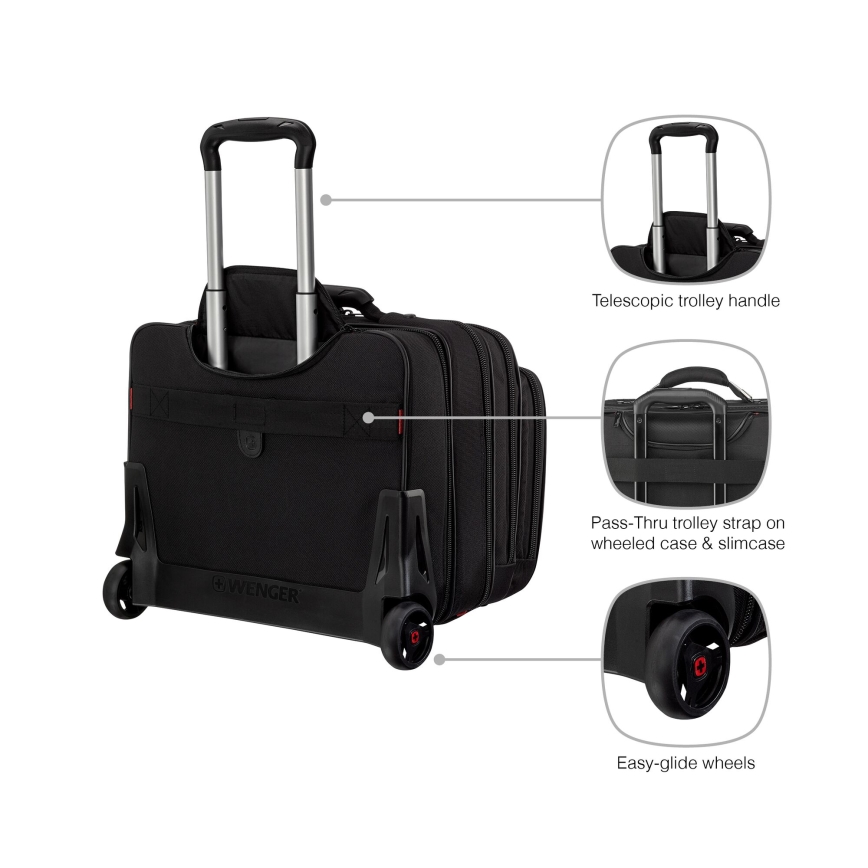 Wenger - Reiskoffer op wielen 25 l 17" + laptoptas 15,6" Patriot zwart