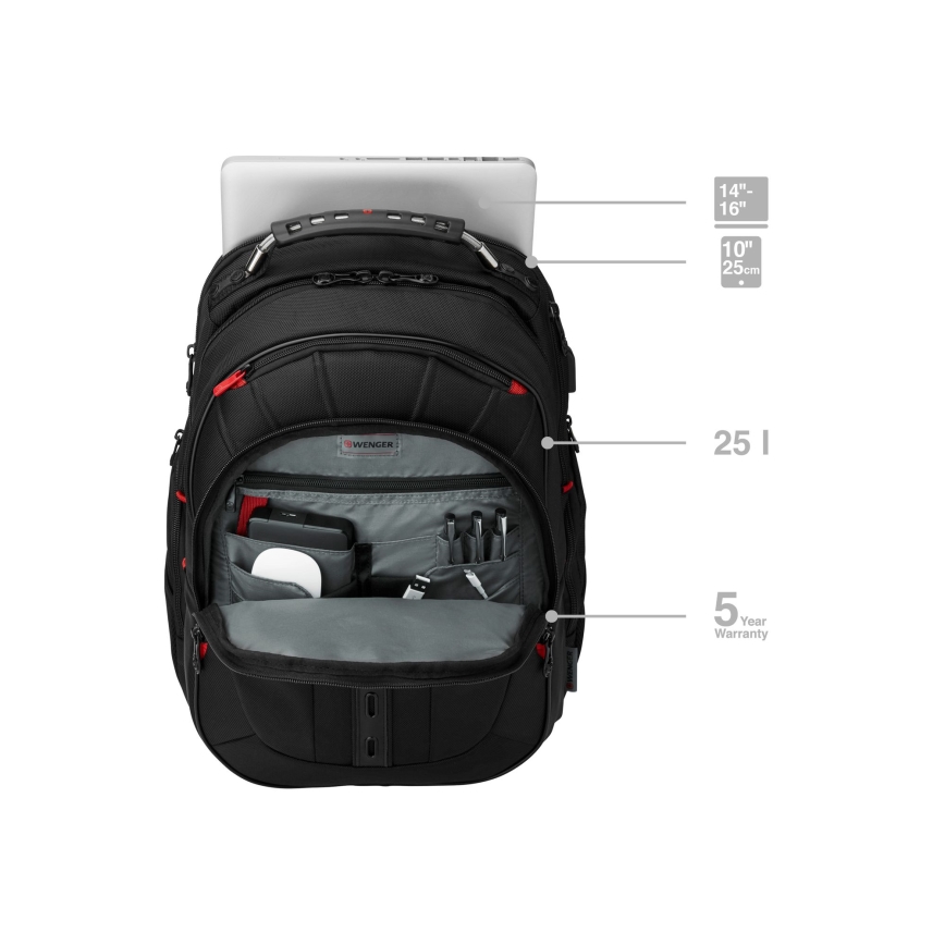 Wenger - Sac à dos pour ordinateur portable 25 l 16" avec pochette pour tablette 10" Pegasus Deluxe noir
