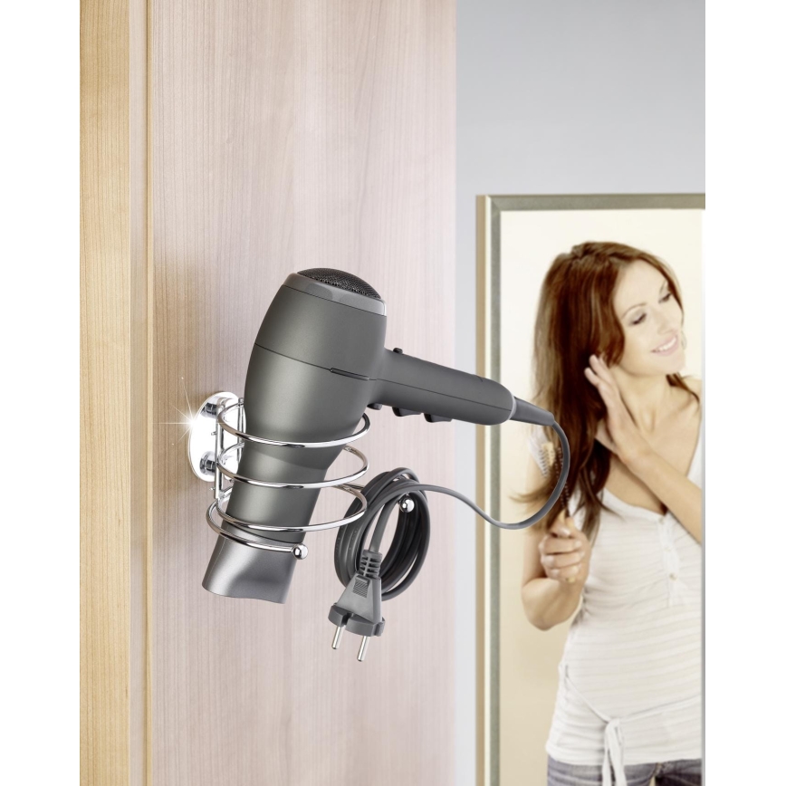 WENKO 18770100 - Support pour sèche-cheveux TURBO-LOC en acier rond 14 x 11,5 cm chrome brillant