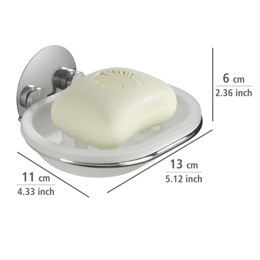 WENKO 18776100 - Porte-savon TURBO-LOC rond en acier 13 x 11 cm, finition brillante chrome/blanc