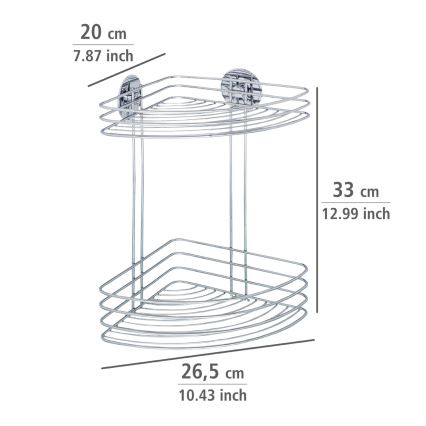 WENKO 18914100 - Étagère d'angle TURBO-LOC ronde en acier 26,5x33 cm chromée brillante