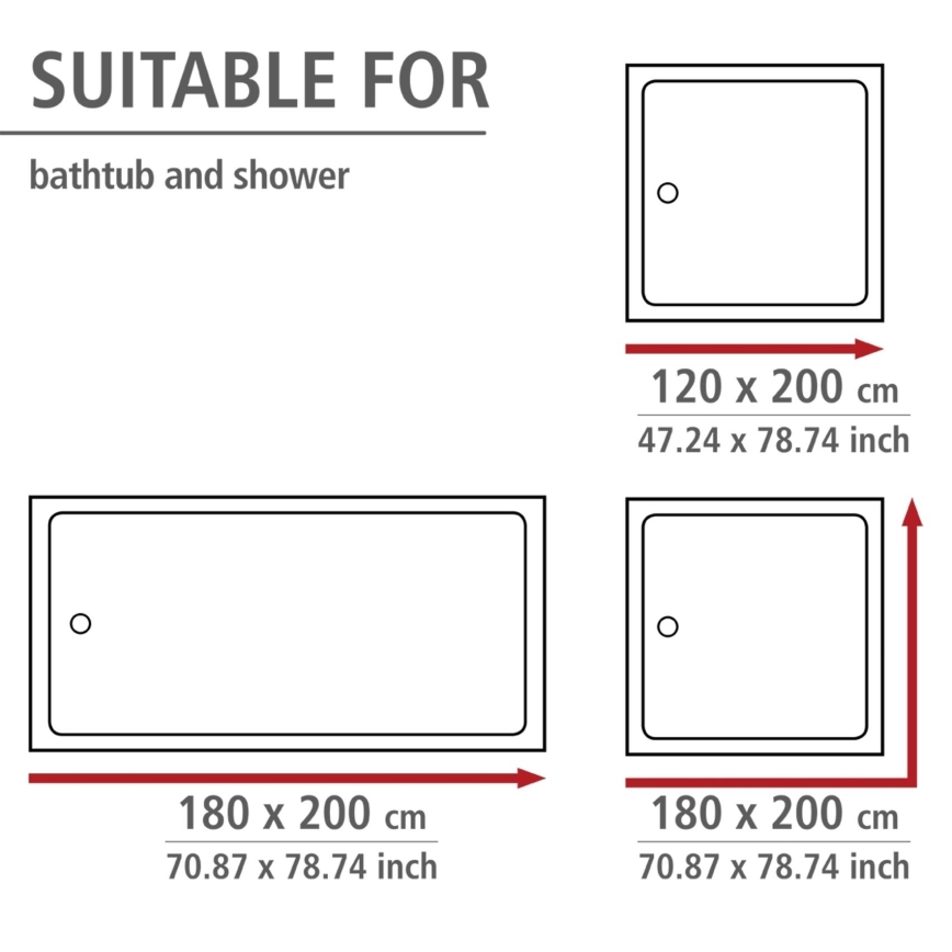 WENKO 20044100 - Rideau de douche 180x200 cm gris