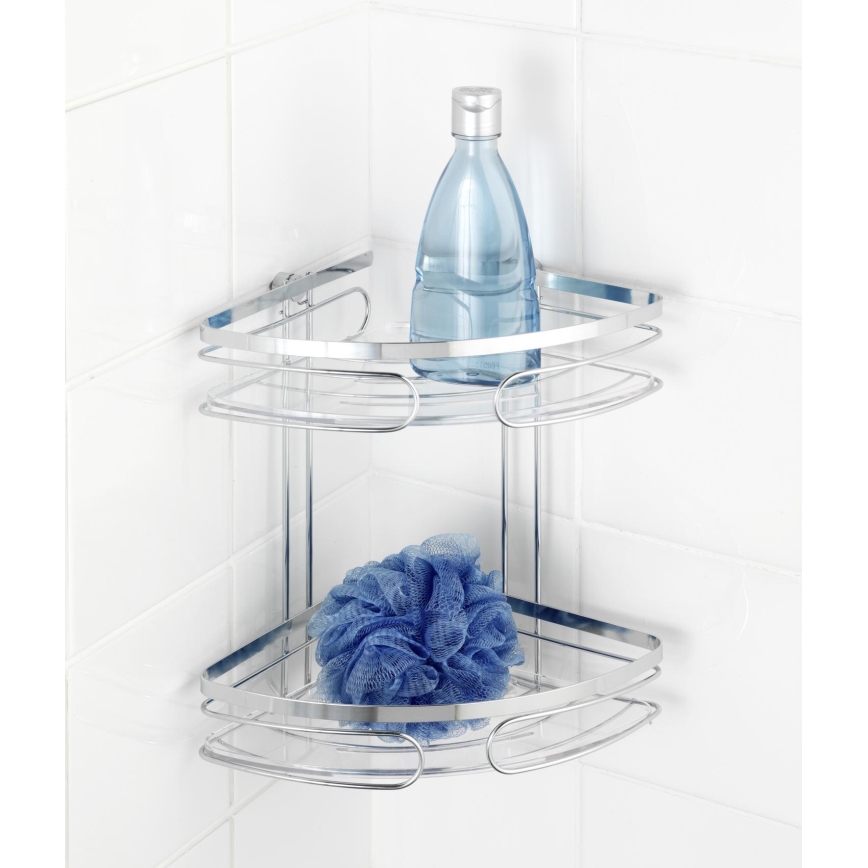 WENKO 20412100-Étagère d'angle PREMIUM en acier inoxydable 26,5x27,5 cm inox/argenté