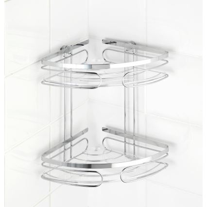 WENKO 20412100-Étagère d'angle PREMIUM en acier inoxydable 26,5x27,5 cm inox/argenté