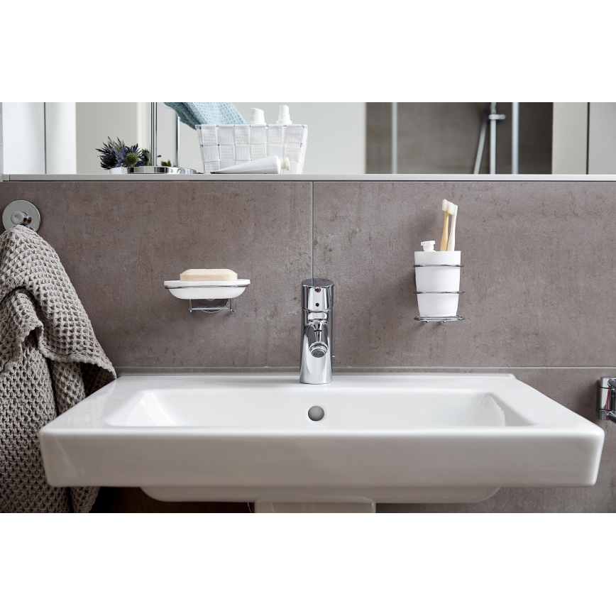 WENKO 20880100-Gobelet VACUUM-LOC MILAZZO 7,5x11,5 cm chrome brillant/blanc