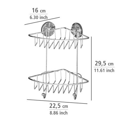WENKO 20888100-Étagère d'angle VACUUM-LOC RUND STAH 22,5x29,5 cm chromé brillant