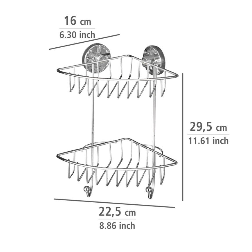 WENKO 20888100-Étagère d'angle VACUUM-LOC RUND STAH 22,5x29,5 cm chromé brillant