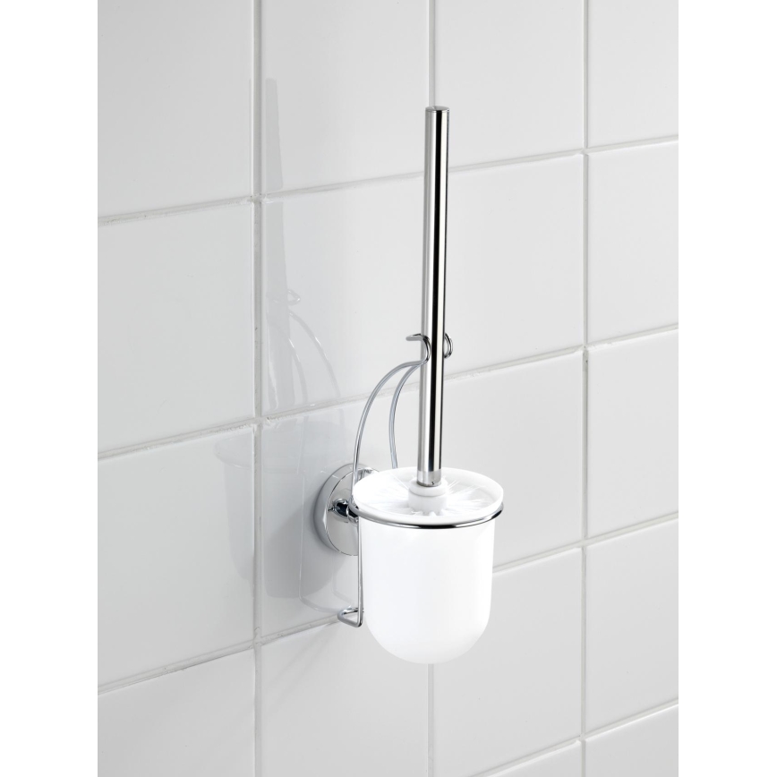 WENKO 20898100-WC WC-borstel VACUUM-LOC MILAZZO 10x34 cm RVS/glanzend chroom/wit