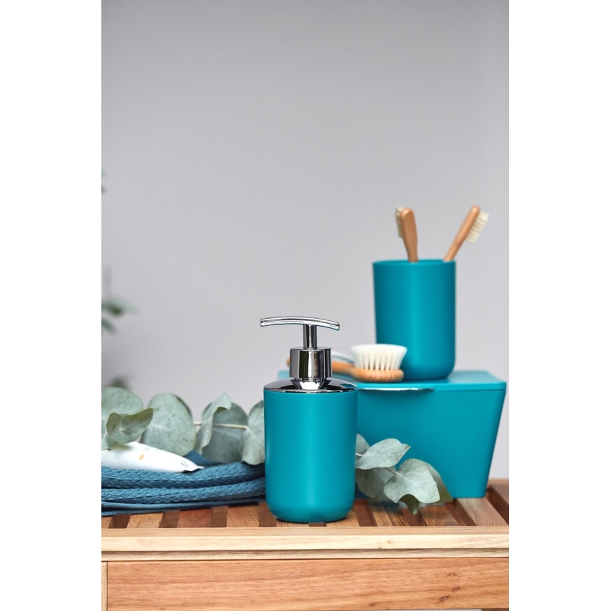 WENKO 21224100 - Distributeur de savon BRASIL 7,3 x 16,5 cm turquoise/chrome brillant