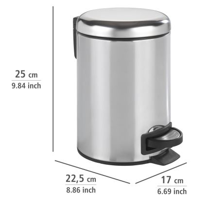 WENKO 22444100 - Prullenbak LEMAN 17 x 25 cm RVS/zilver/zwart