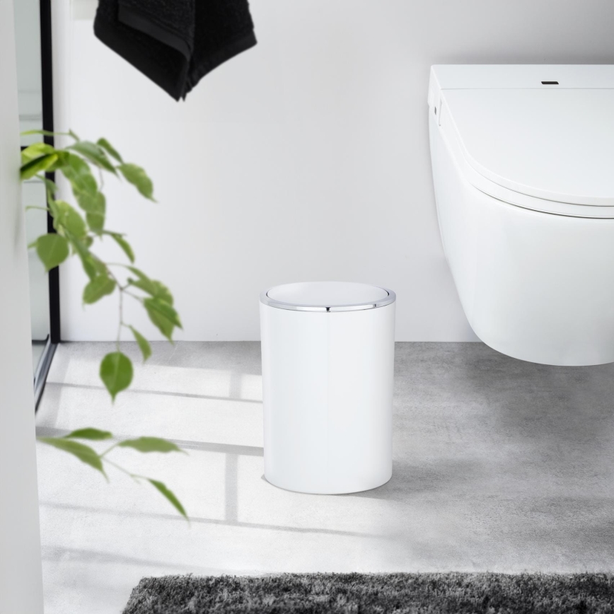 WENKO 22554100 - Poubelle INCA 18,5x25,5 cm blanche/chrome brillant