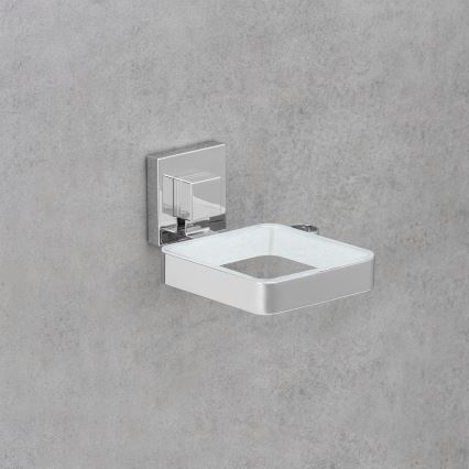 WENKO 22682100 -Support pour sèche-cheveux VACUUM-LOC QUADRO ED 13,5 x 14 cm argenté/chromé