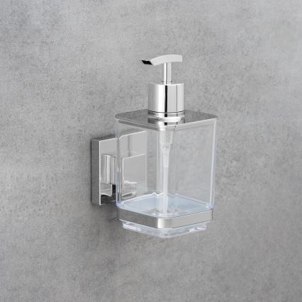 WENKO 22683100-Distributeur de savon VACUUM-LOC QUADRO ED 7,5 x 16 cm argenté/chrome brillant