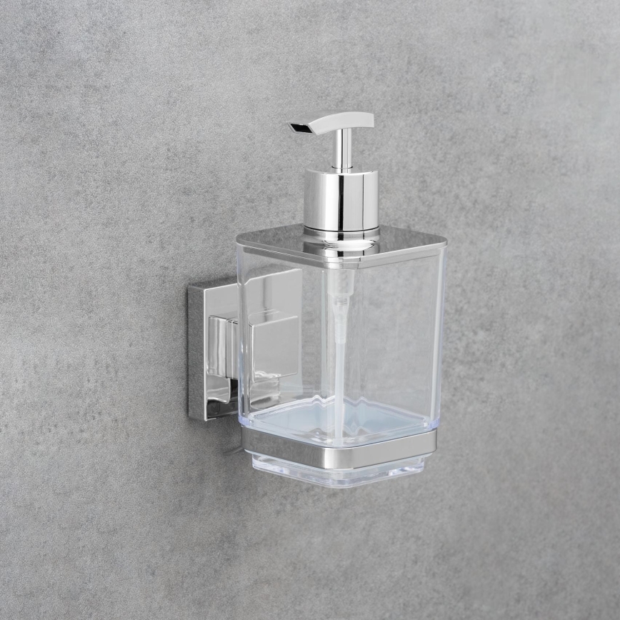WENKO 22683100-Distributeur de savon VACUUM-LOC QUADRO ED 7,5 x 16 cm argenté/chrome brillant