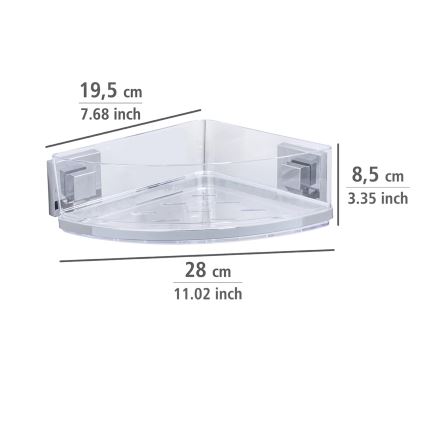 WENKO 22686100-Hoekplank VACUUM-LOC QUADRO ED 28x19,5 cm zilver/helder