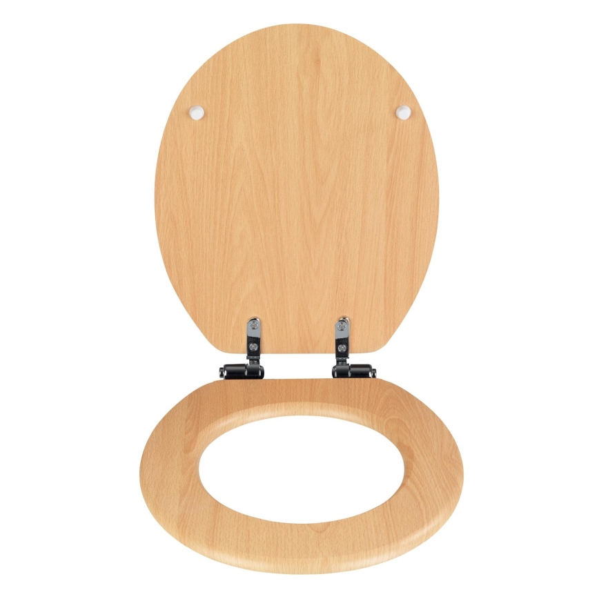 WENKO 22979100-WC Siège WC Hêtre naturel 35,5 x 42,5 cm marron/argenté