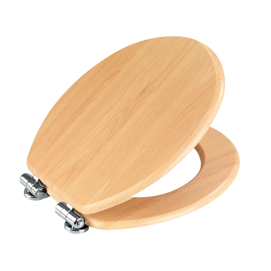 WENKO 22979100-WC Siège WC Hêtre naturel 35,5 x 42,5 cm marron/argenté