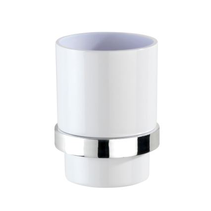 WENKO 23847800-Gobelet pour brosses à dents TURBO-LOC QUADRO ED. 7x9,5 cm chromé brillant/blanc