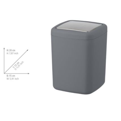 WENKO 23979100 - Afvalemmer BARCELONA 15x20 cm antraciet/glanzend chroom