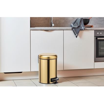WENKO 24009800 - Afvalemmer LEMAN 17x25 cm roestvrij staal/goud/zwart