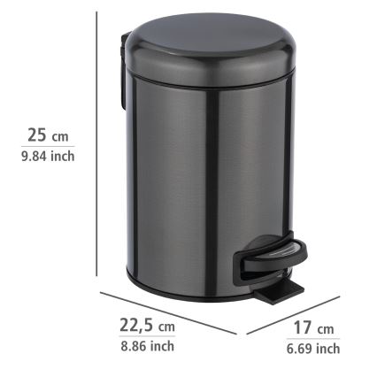 WENKO 24035100 - Prullenbak LEMAN 17x25 cm roestvrij staal/zwart