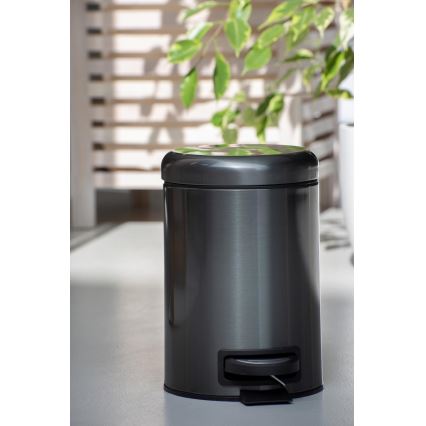 WENKO 24035100 - Prullenbak LEMAN 17x25 cm roestvrij staal/zwart