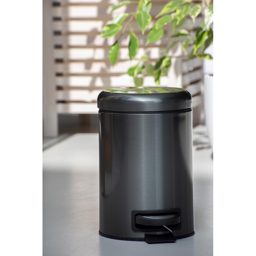 WENKO 24035100 - Prullenbak LEMAN 17x25 cm roestvrij staal/zwart