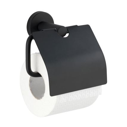 WENKO 24241100 - Porte-rouleau pour papier toilette BOSIO BLACK 15 x 13,5 cm en inox finition argentée