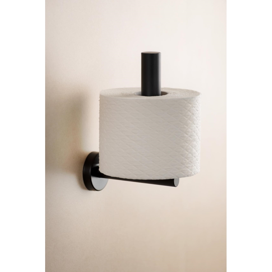 WENKO 24262100-Dérouleur de papier toilette BOSIO BLACK 8x18 cm inox/argenté