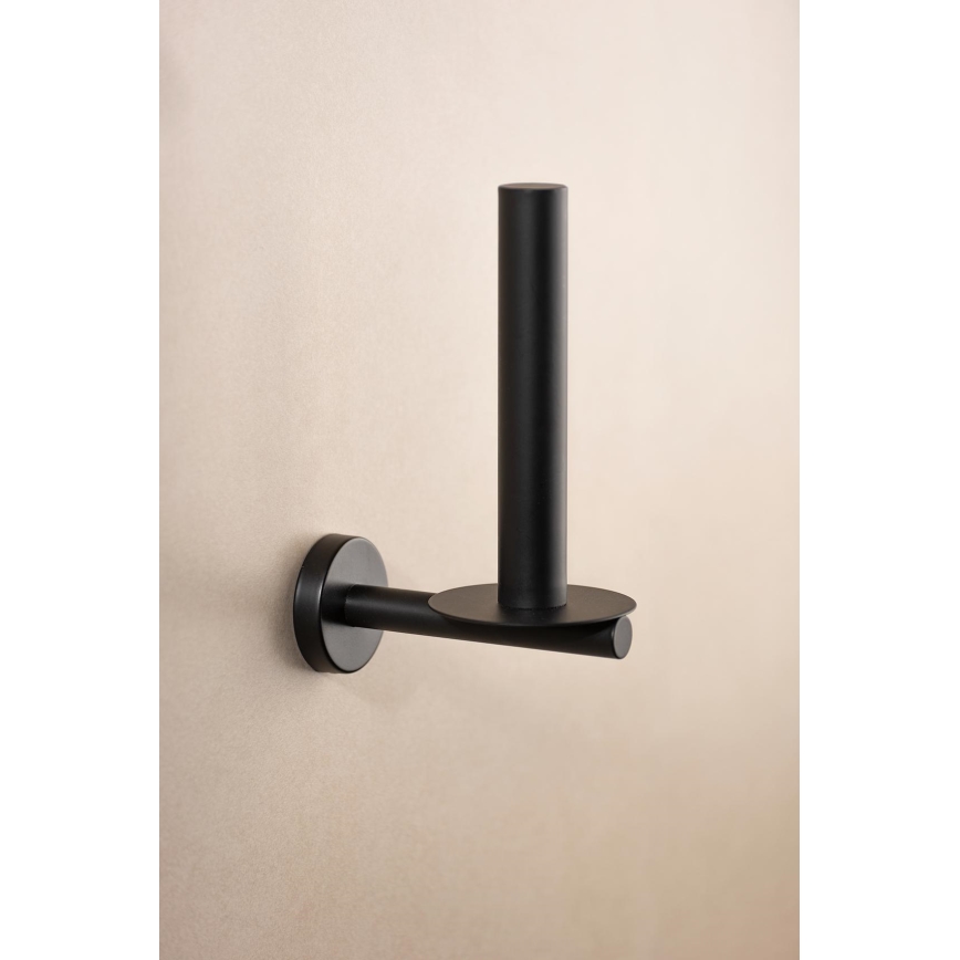 WENKO 24262100 - Toiletrolhouder BOSIO BLACK, 8 x 18 cm, RVS/zilver