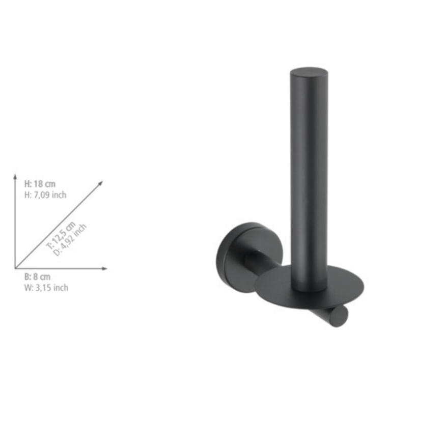 WENKO 24262100 - Toiletrolhouder BOSIO BLACK, 8 x 18 cm, RVS/zilver