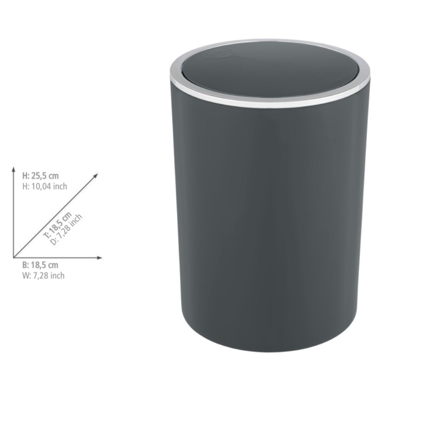 WENKO 25146100 - Corbeille INCA 18,5 x 25,5 cm, anthracite / chrome brillant